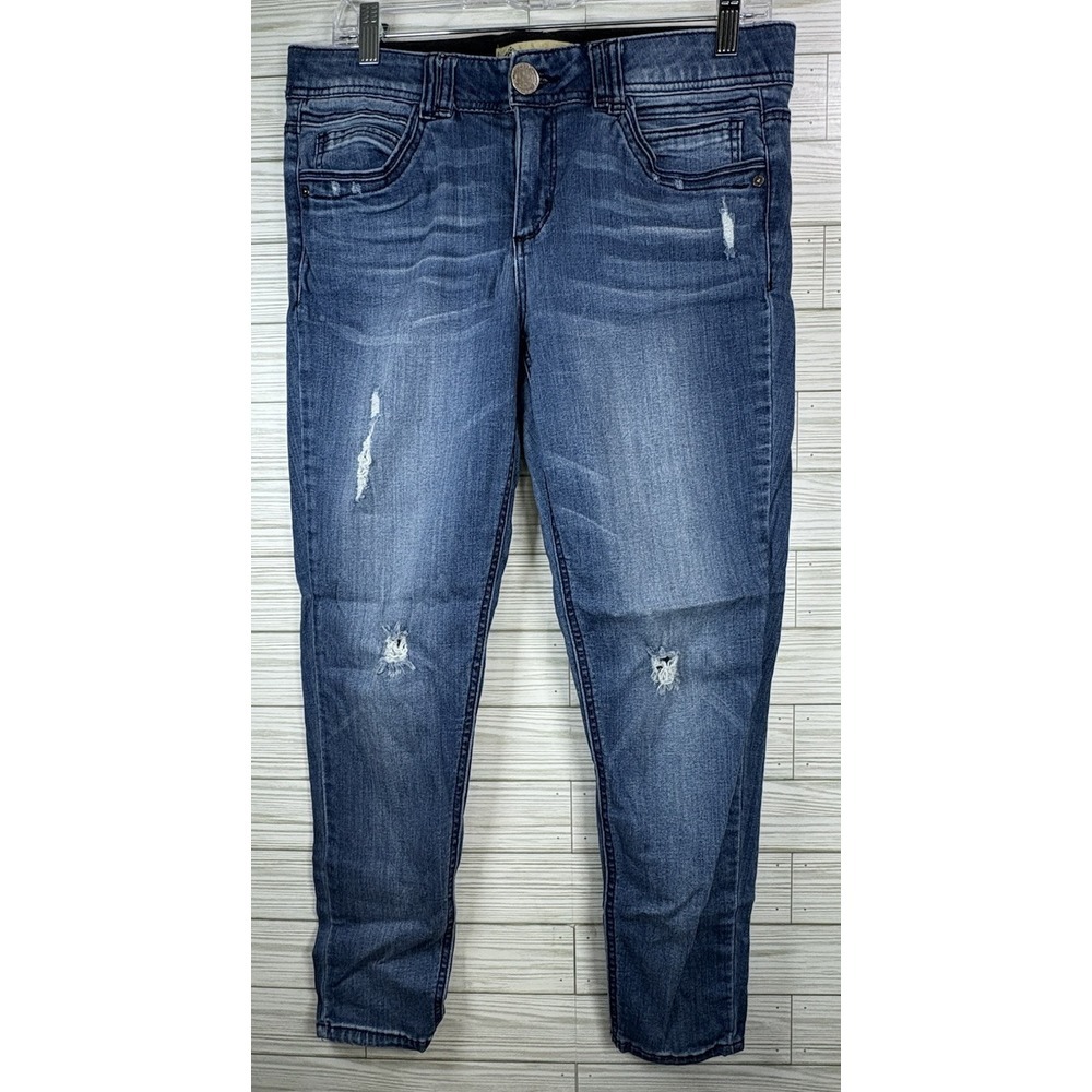 Democracy Women's Ab Solution Jeans Sz 10 Blue Denim Skinny Stretch Distressed